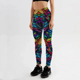 FITAZON Apparel Small Women's Colorful Skull & Leaf Printed Leggings