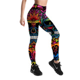 FITAZON Apparel Women's Colorful Skull & Leaf Printed Leggings