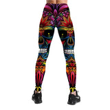 FITAZON Apparel Women's Colorful Skull & Leaf Printed Leggings