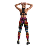 FITAZON Apparel Women's Colorful Skull & Leaf Printed Leggings